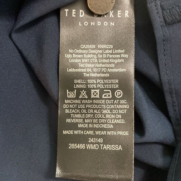 Ted Baker Tarrissa Tiered Swing Mini Blue and Tan Long Sleeves Dress Size 2 - Picture 6 of 6